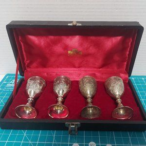 Vintage Silver Plated Corbel & Co. Textured 3.5" Goblet 4 pc Set in Original Box